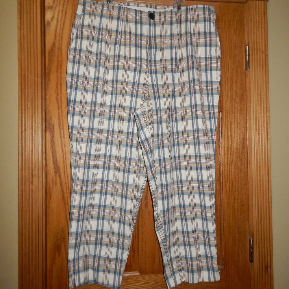 Plus Size Women's 18W Ava & Viv Blue Beige Comfort Waist High Rise Ankle Pants